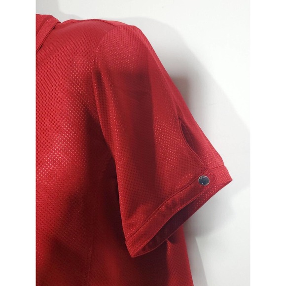 Tail Women's Short Sleeve Golf Polo Shirt Size L Red Zip Polyester Silver Studs - Picture 3 of 8